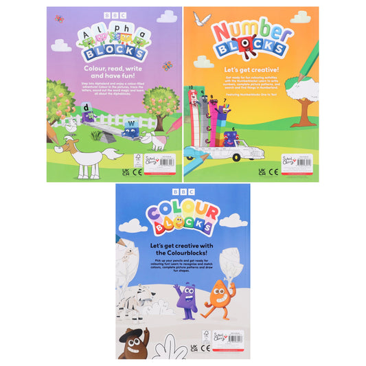 Numberblocks、Colourblocks 和 Alphablocks 趣味著色本 3 冊套裝 - 適合年齡 3-6 歲 - 平裝
