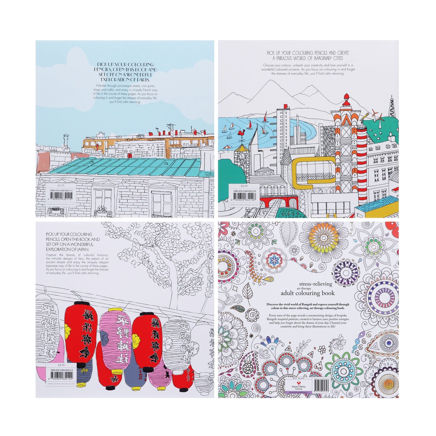 Colouring for Mindfulness 4 Books Collection Set (Rangoli, Secret Paris, Secret Japan & Dream Cities) - Non-Fiction - Paperback Non-Fiction Hamlyn/Sweet Cherry Publishing