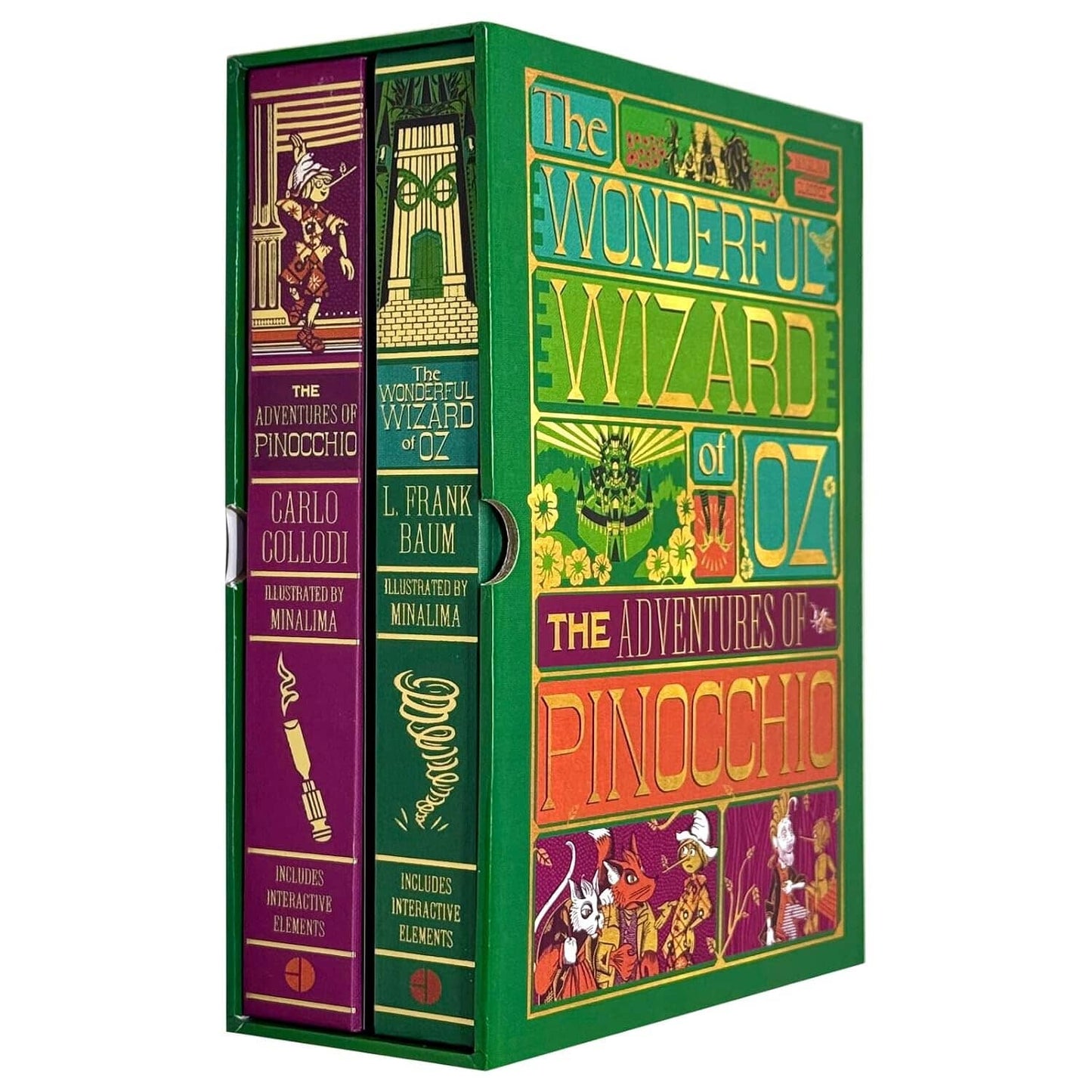 The Wonderful Wizard of Oz & The Adventures of Pinocchio (MinaLima Edition) by L. Frank Baum & Carlo Collodi 2 Books Box Set - Fiction - Hardback (Illustrated with Interactive Elements)