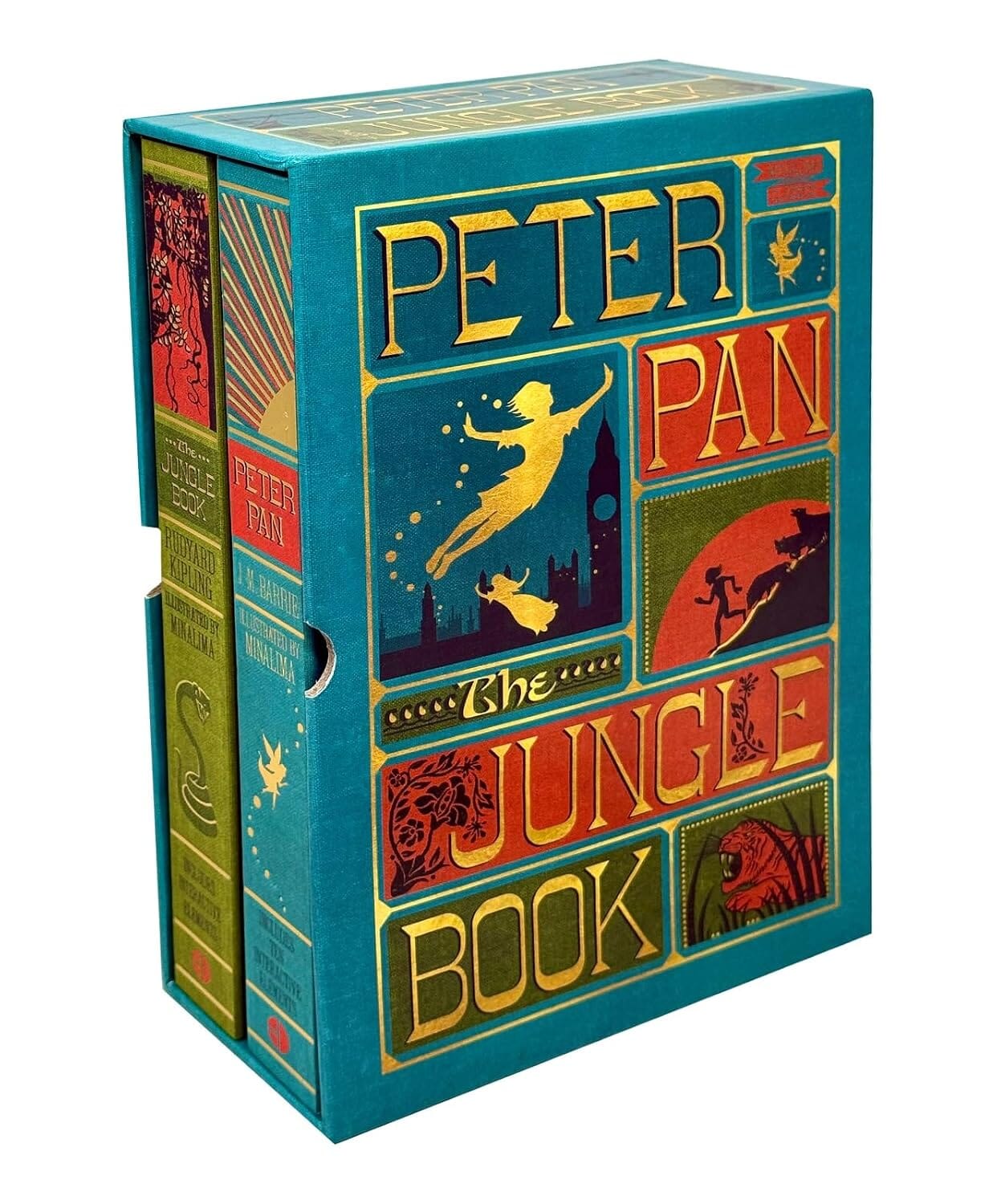 The Jungle Book & Peter Pan by Rudyard Kipling & J. M Barrie (Minalima Edition) 2 Books Collection Box Set - Ages 8+ - Hardback