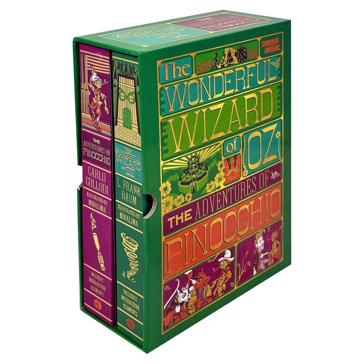 The Wonderful Wizard of Oz & The Adventures of Pinocchio (MinaLima Edition) by L. Frank Baum & Carlo Collodi 2 Books Box Set - Fiction - Hardback (Illustrated with Interactive Elements)