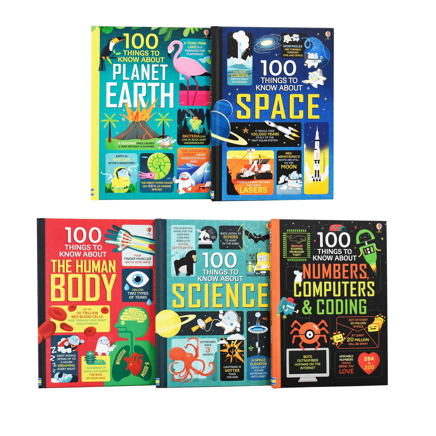 Usborne 100 Things to Know About Planet Earth, Space, Science,Numbers and Human Body 5 Books - Age 5-7 - Hardback by Alex Frith , Jerome Martin & Alice James 5-7 Usborne Publishing