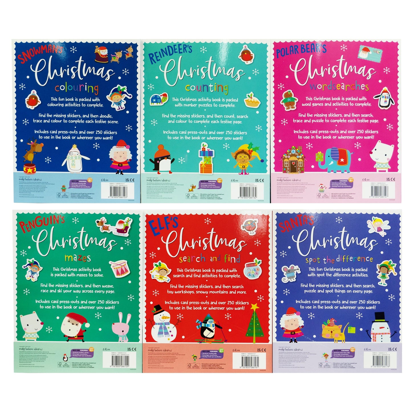 Children's Christmas Activity 6 Books Collection With over 250 Stickers and festive card press-outs - Ages 4+ - Paperback