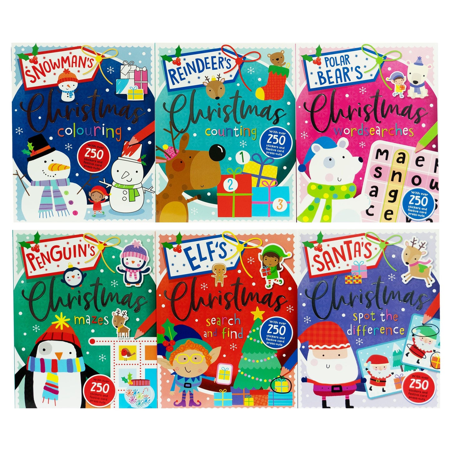 Children's Christmas Activity 6 Books Collection With over 250 Stickers and festive card press-outs - Ages 4+ - Paperback