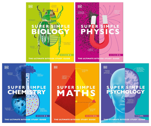 Super Simple: Maths, Chemistry, Physics, Biology & Psychology The Ultimate Bitesize Study Guide 5 Books Collection Set - Non Fiction - Paperback