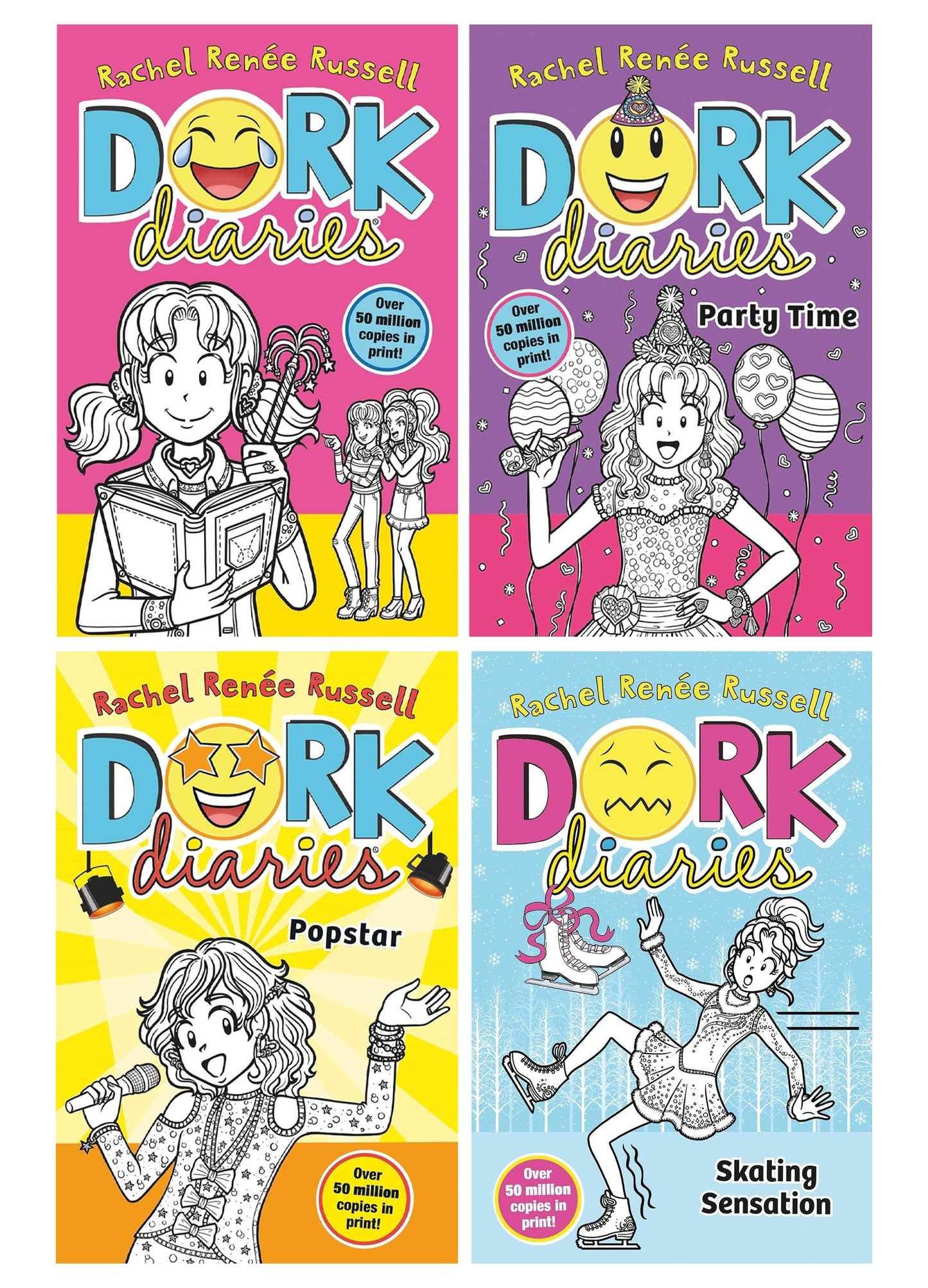 Dork Diaries Series (Book 1-4) By Rachel Renee Russell 4 Books Collection Set - Ages 9-14 - Paperback