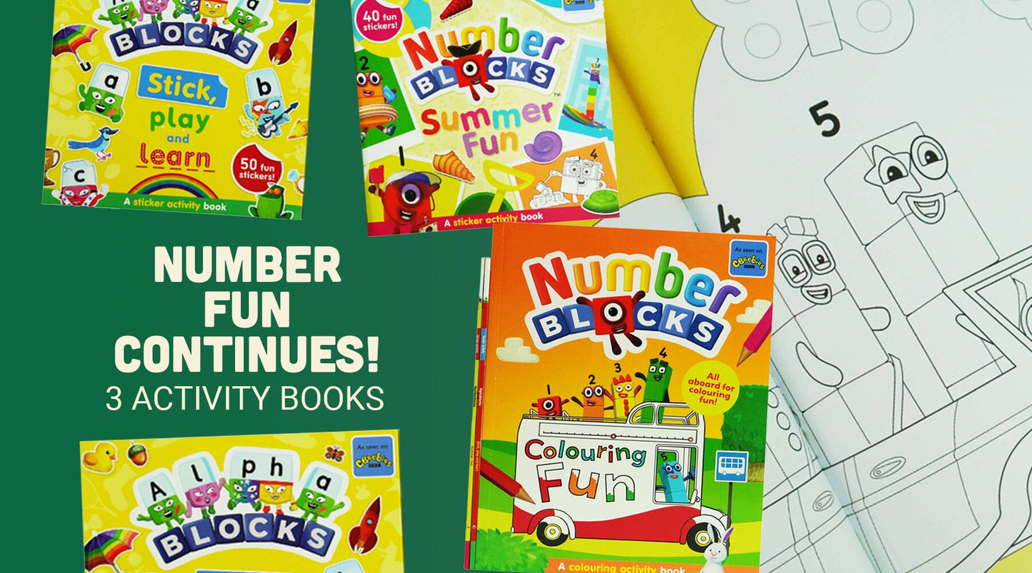 Numberblocks 趣味著色貼紙活動書籍合集 3 冊 - 適合 3 歲以上兒童 - 平裝