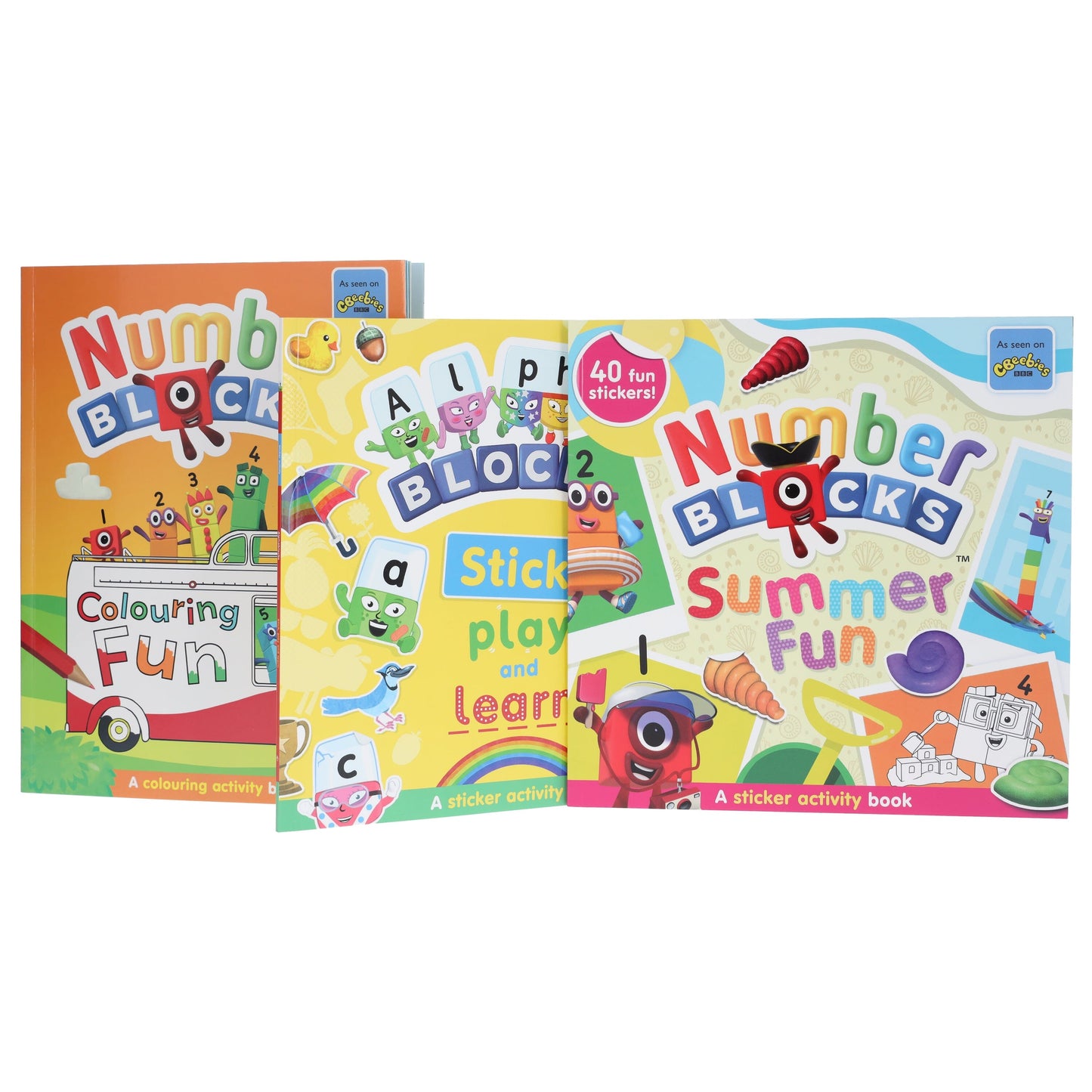 Numberblocks 趣味著色貼紙活動書籍合集 3 冊 - 適合 3 歲以上兒童 - 平裝