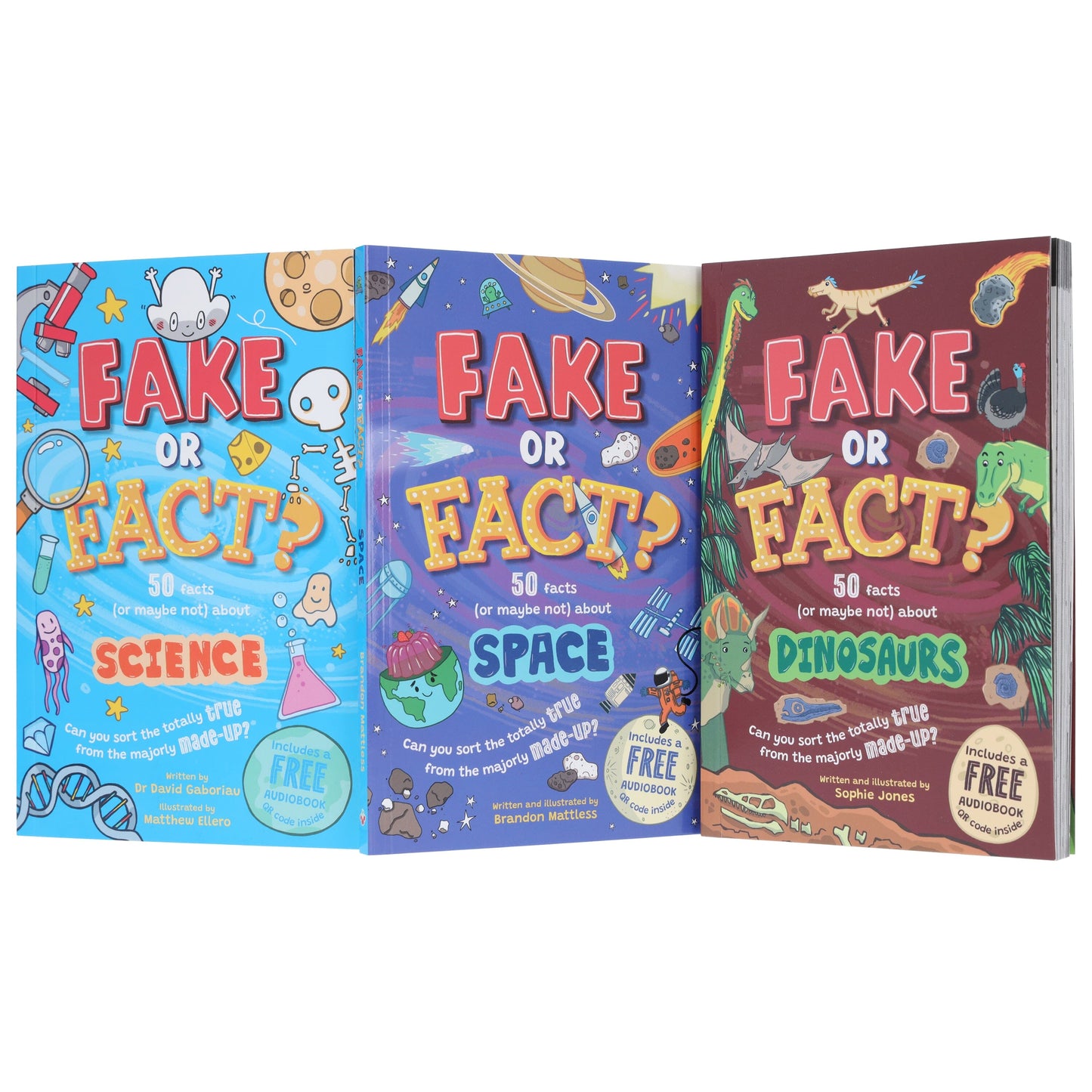 Fake or Fact? Series About (Dinosaurs, Space & Science) Illustrated 3 Books Collection Set (Includes a Free Audiobook!) - Ages 7-9 - Paperback