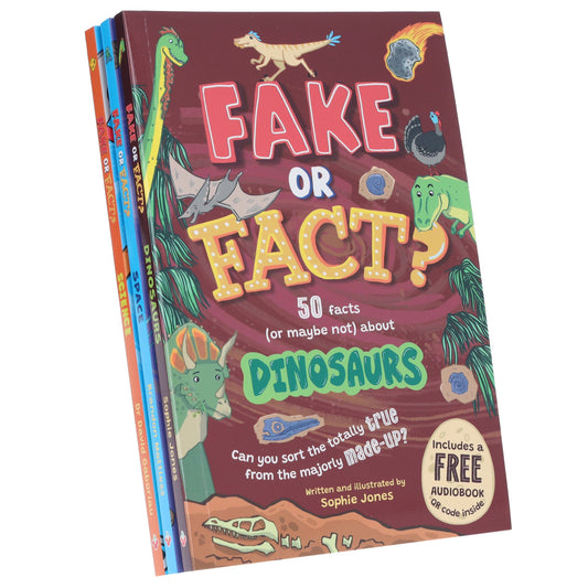 Fake or Fact? Series About (Dinosaurs, Space & Science) Illustrated 3 Books Collection Set (Includes a Free Audiobook!) - Ages 7-9 - Paperback