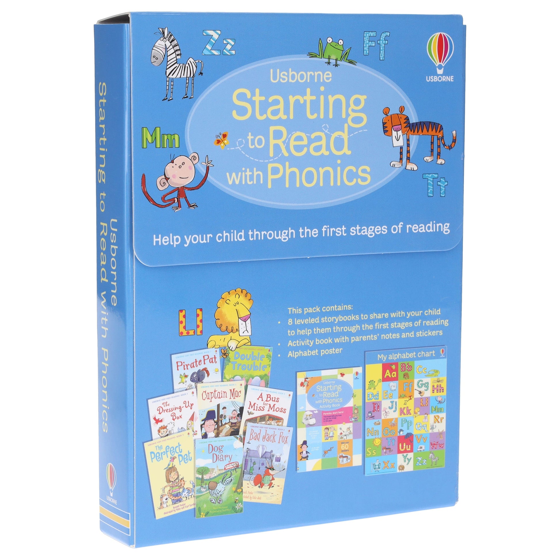 Starting to Read with Phonics: 8 Story Books (Plus 1 Activity Book & My Alphabet Chart) Collection Box Set - Ages 4+ - Paperback 5-7 Usborne Publishing Ltd