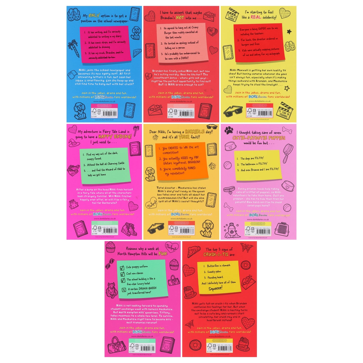 Dork Diaries Series (Vol. 5-12) By Rachel Renee Russell 8 Books Collection Set - Ages 9-14 - Paperback