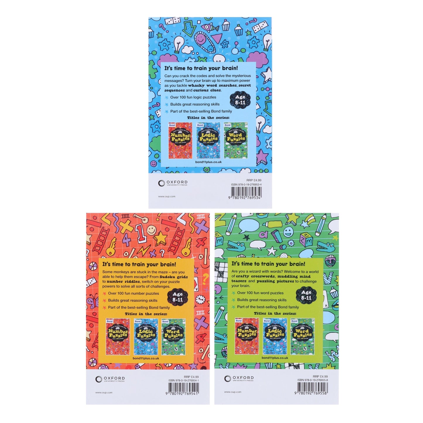Bond Brain Training Puzzles for Kids Oxford 3 Books Collection Set - Age 7-9 - Paperback