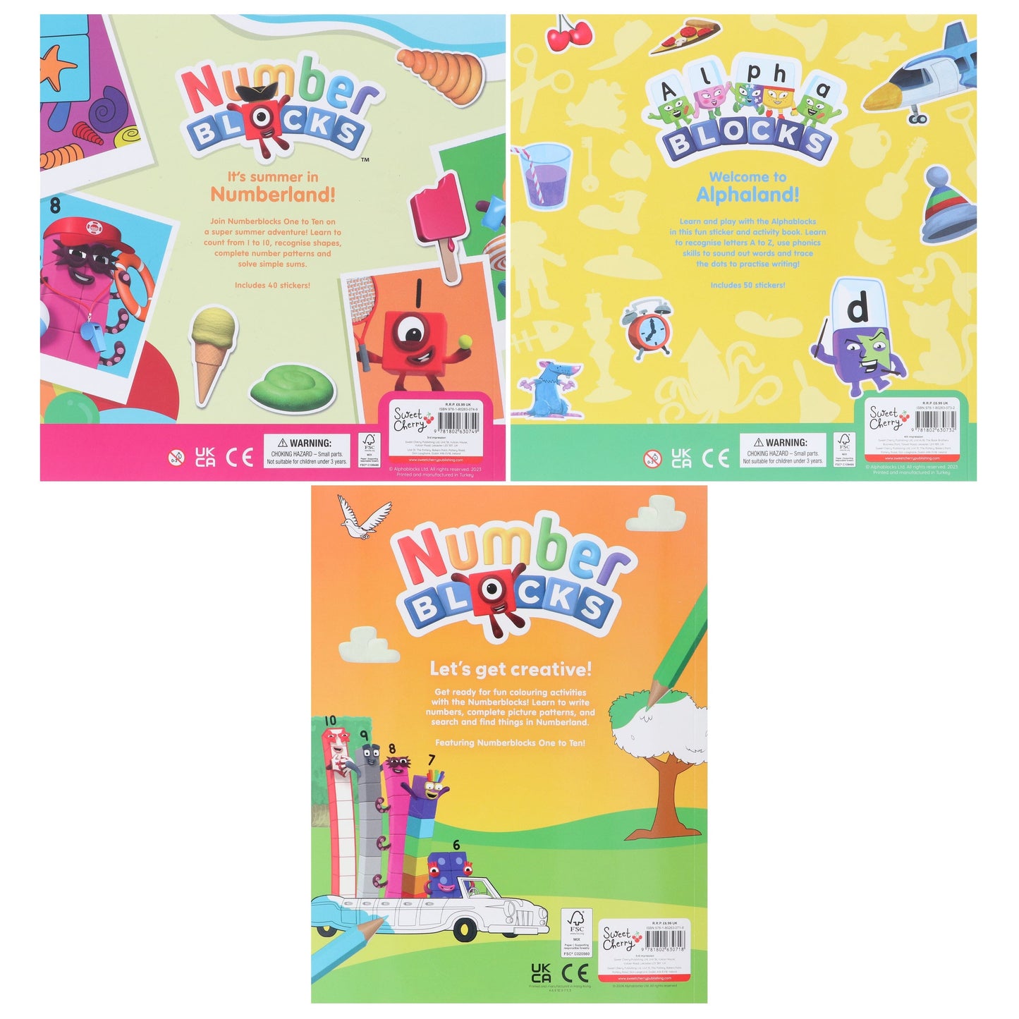 Numberblocks 趣味著色貼紙活動書籍合集 3 冊 - 適合 3 歲以上兒童 - 平裝