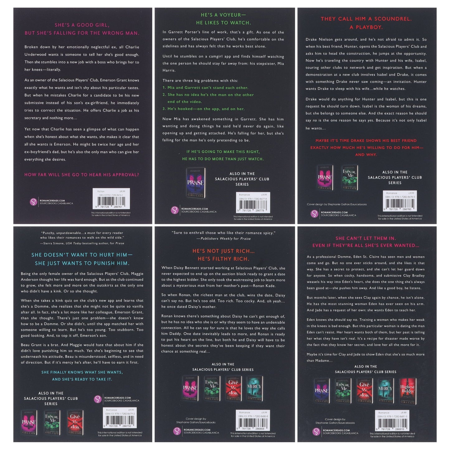 Salacious Players' Club Series By Sara Cate 6 Books Collection Set - Fiction - Paperback