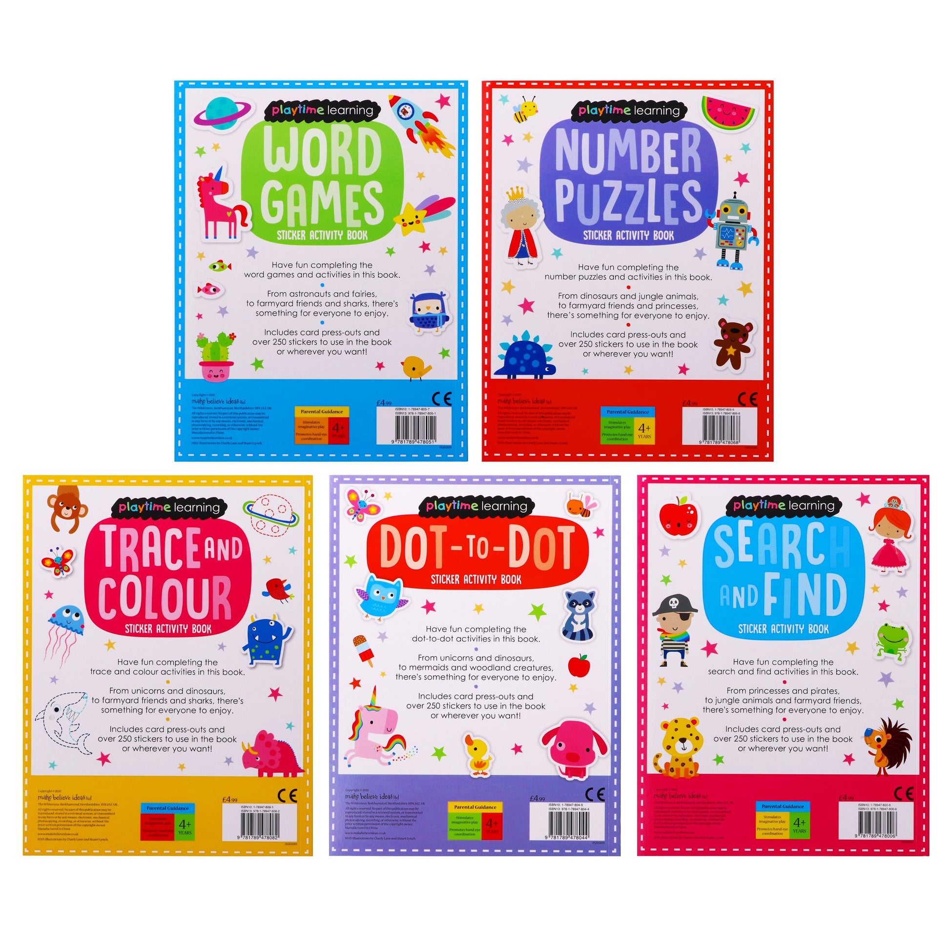 Playtime Learning Numbers Words Colours Sticker Activity 5 Books - Age 4+ - Paperback B2D DEALS Make Believe Ideas