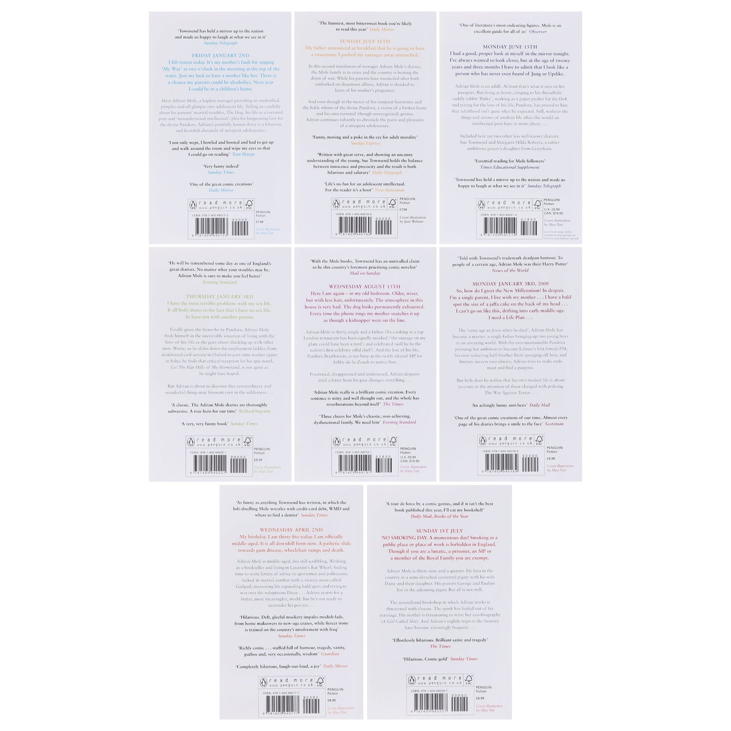 蘇湯森 (Sue Townsend) 著《Adrian Mole》系列 8 冊套裝 - 青少年讀物 - 平裝本