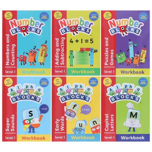 Numberblocks and Alphablocks Red Level 1 Collection 6 Workbooks Set With Fun Stickers - Ages 3-5 - Paperback
