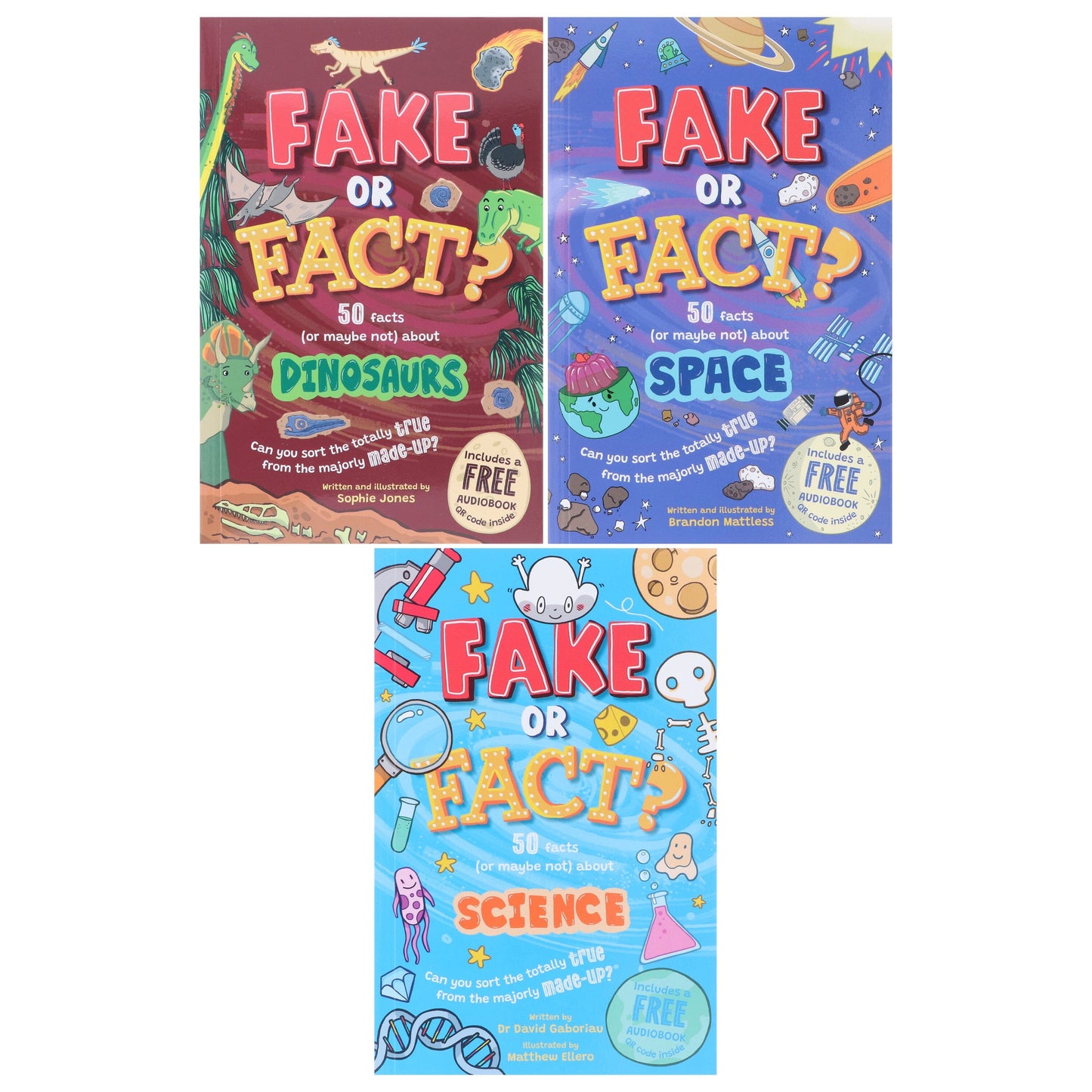 Fake or Fact? Series About (Dinosaurs, Space & Science) Illustrated 3 Books Collection Set (Includes a Free Audiobook!) - Ages 7-9 - Paperback