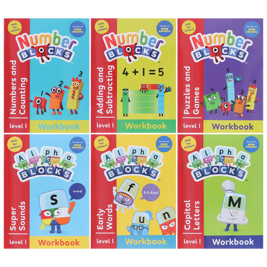 Numberblocks and Alphablocks Level 1 Collection 6 Workbooks Set With Fun Stickers - Ages 3-5 - Paperback