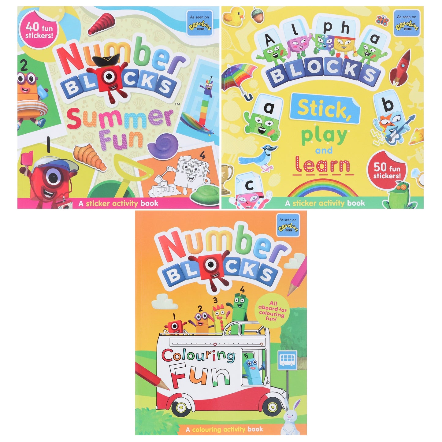 Numberblocks 趣味著色貼紙活動書籍合集 3 冊 - 適合 3 歲以上兒童 - 平裝