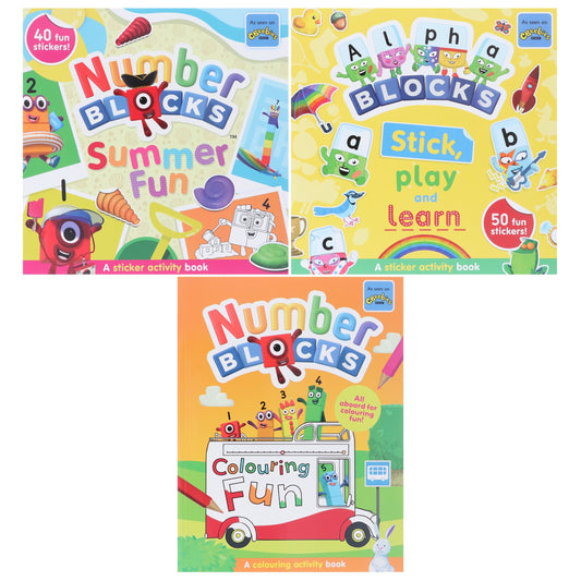 Numberblocks 趣味著色貼紙活動書籍合集 3 冊 - 適合 3 歲以上兒童 - 平裝