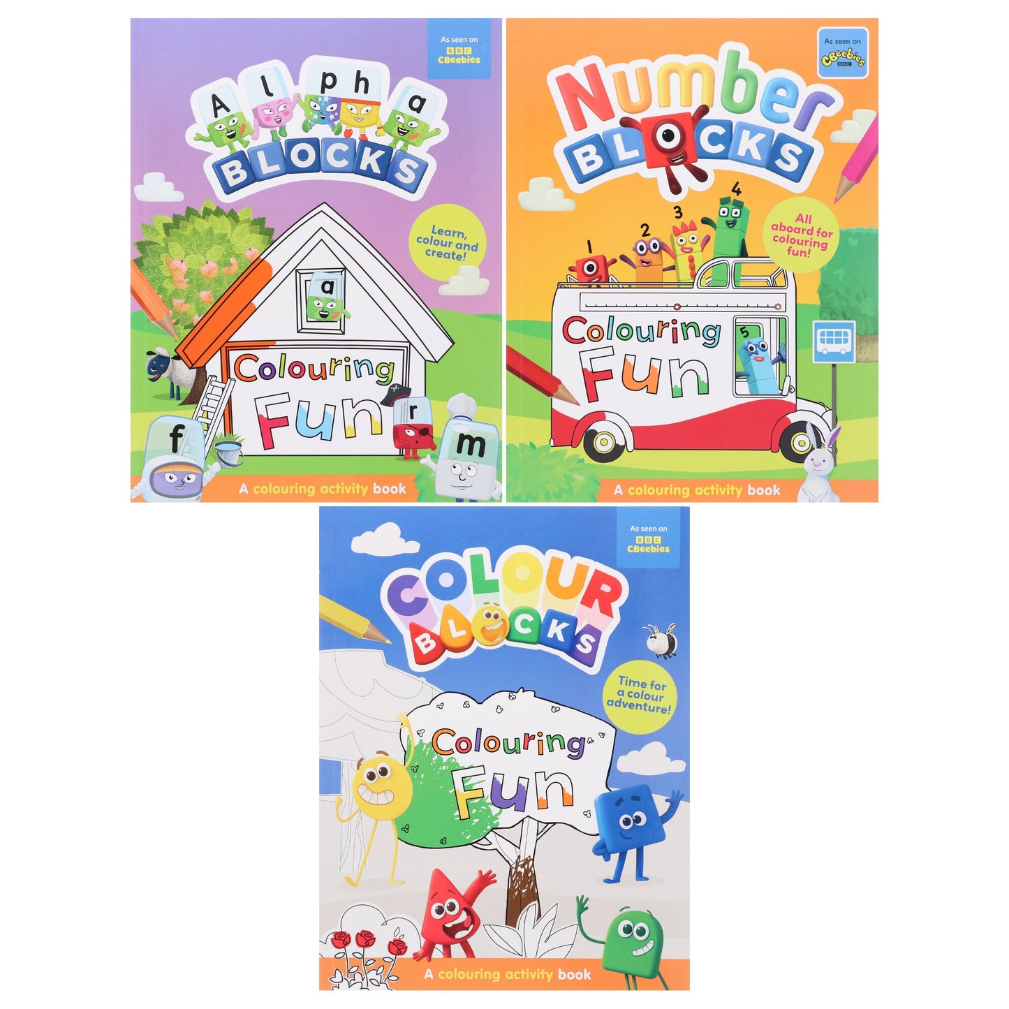 Numberblocks、Colourblocks 和 Alphablocks 趣味著色本 3 冊套裝 - 適合年齡 3-6 歲 - 平裝