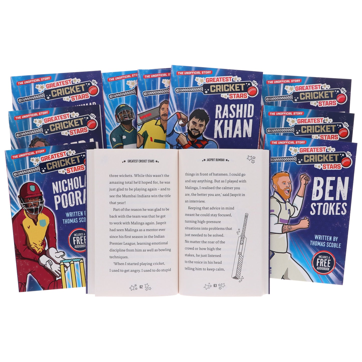 The Greatest Cricket Stars by Thomas Scoble 10 Books Collection Box Set (Includes Free Audiobooks)- Ages 7-9 - Paperback