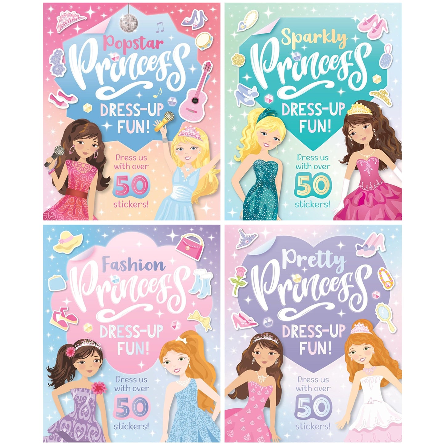 Princess Dress-Up Fun! Collection 4 Sticker Activity Books Set - Ages 4+ - Paperback